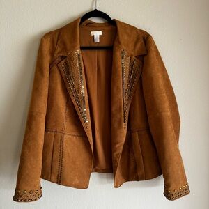 Chico’s Faux Suede Embellished Sequined Bohemian Jacket Large